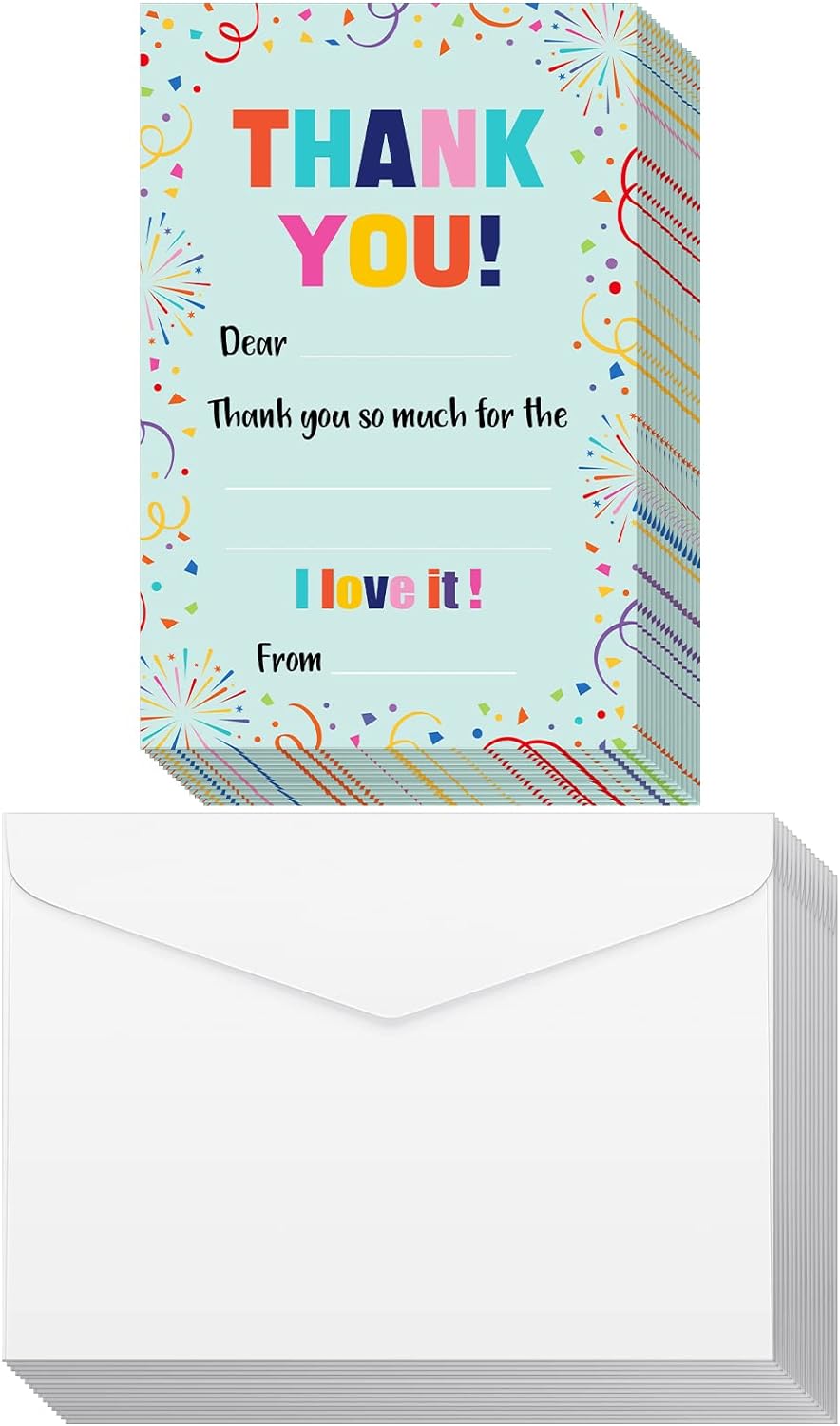 72 Piece Confetti Style Thank You Cards with Envelopes for Kids