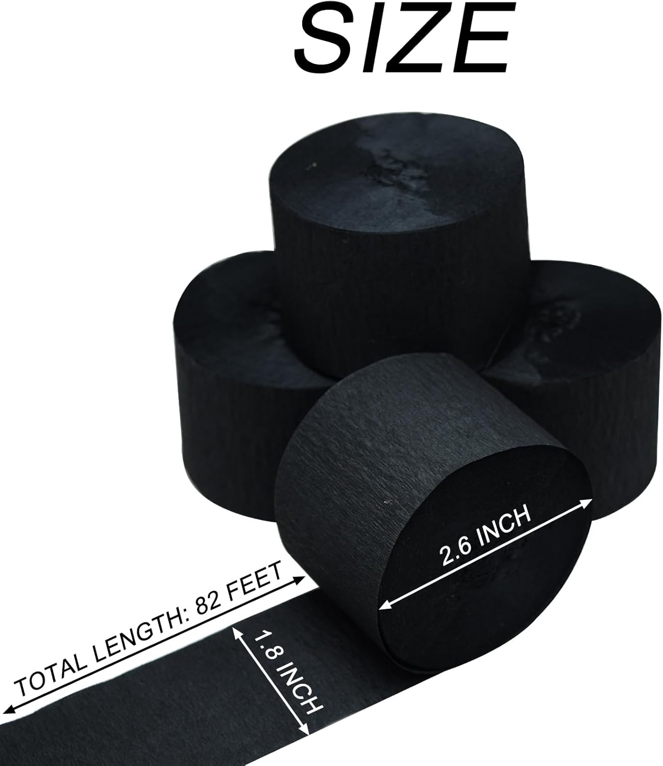 AOODOOM Crepe Paper Streamers 4 Rolls Black Party Decorations