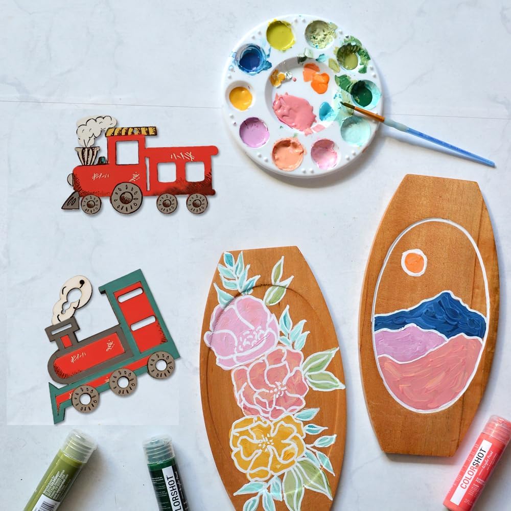 40 Pcs Unfinished Wooden Train Ornaments for Crafts
