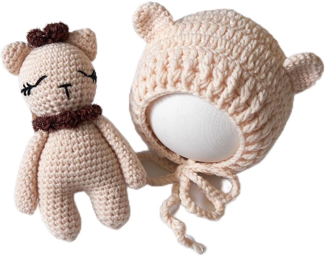 Zeroest Newborn Boy Girl Crochet Bonnet Bear Props Baby Photoshoot Outfits