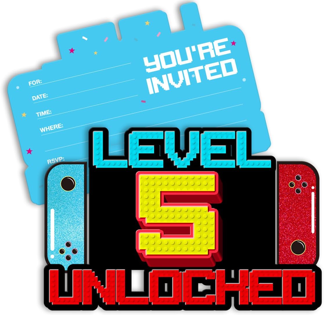 Video Game 5th Birthday Invitations with Envelopes 20 Pack