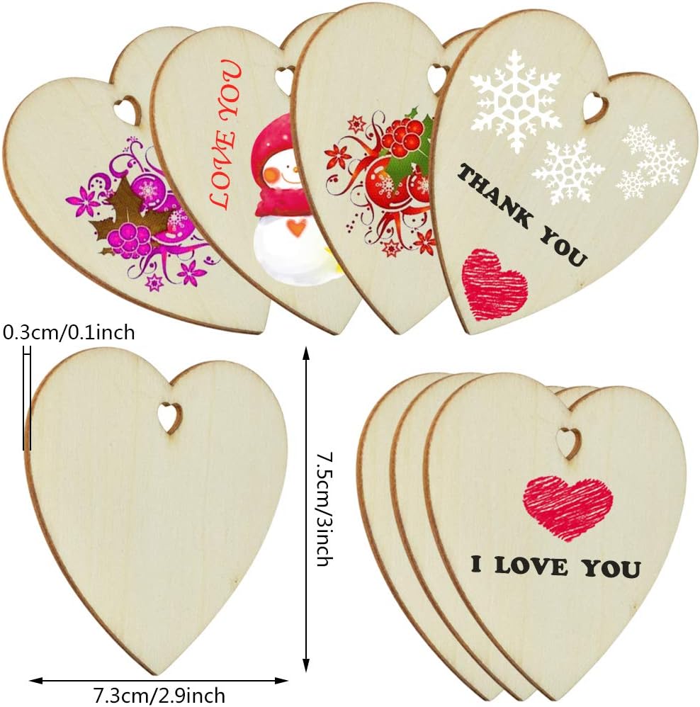 OBMWANG 50 Piece 3 Inch Natural Heart Wood Slices for DIY Ornaments
