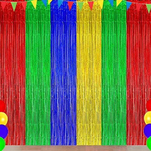 Blue Red Green Yellow Party Decor Backdrop Curtain 3Pack
