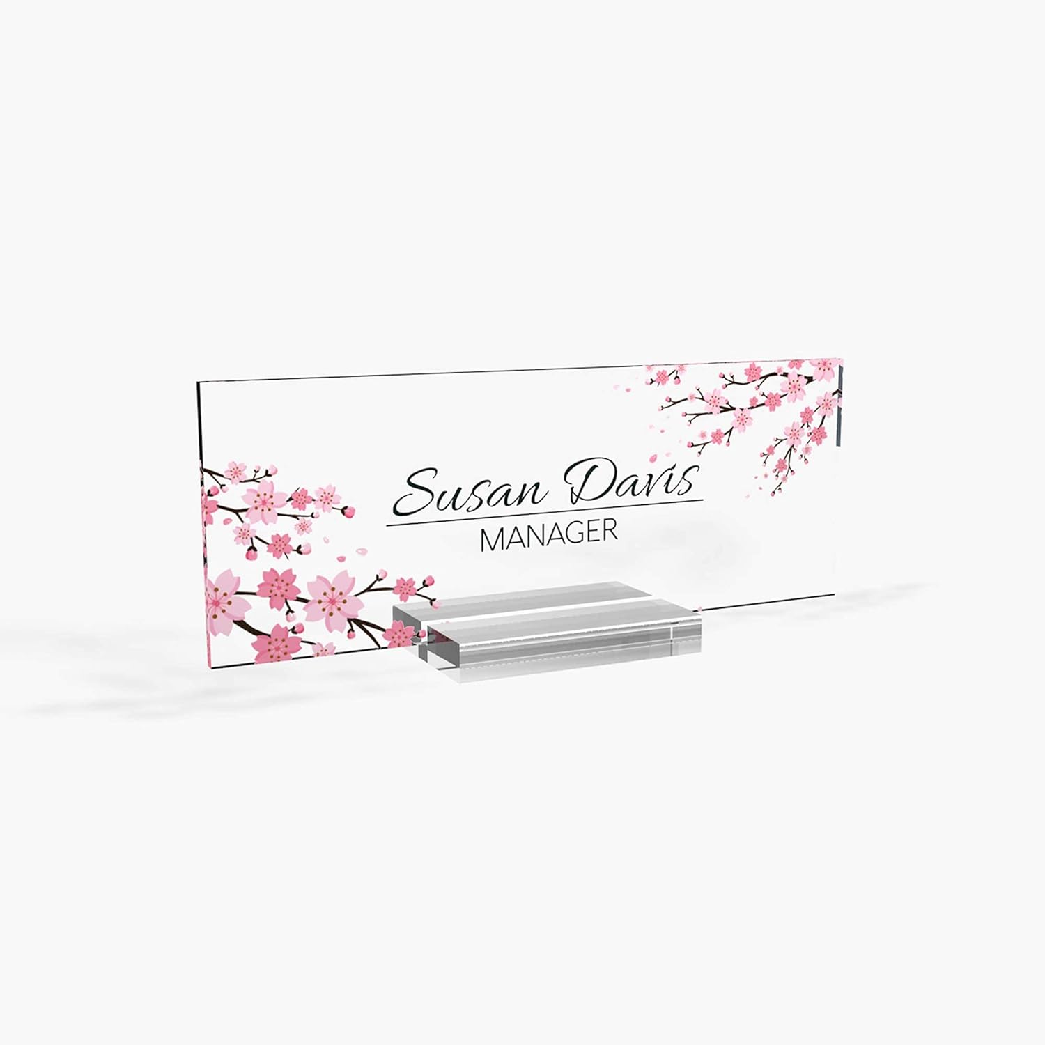 Personalized Office Name Plate with Cherry Blossom Design