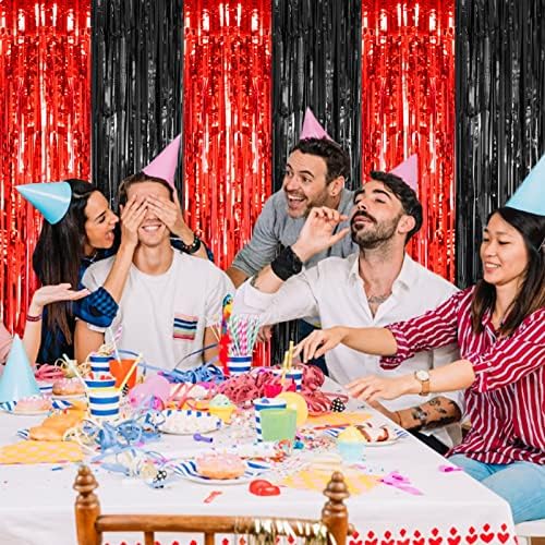 2 Pack Black and Red Foil Curtain Party Decorations
