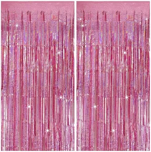 Tinsel Curtain Party Backdrop Pink 2 Packs Glitter Foil Decorations