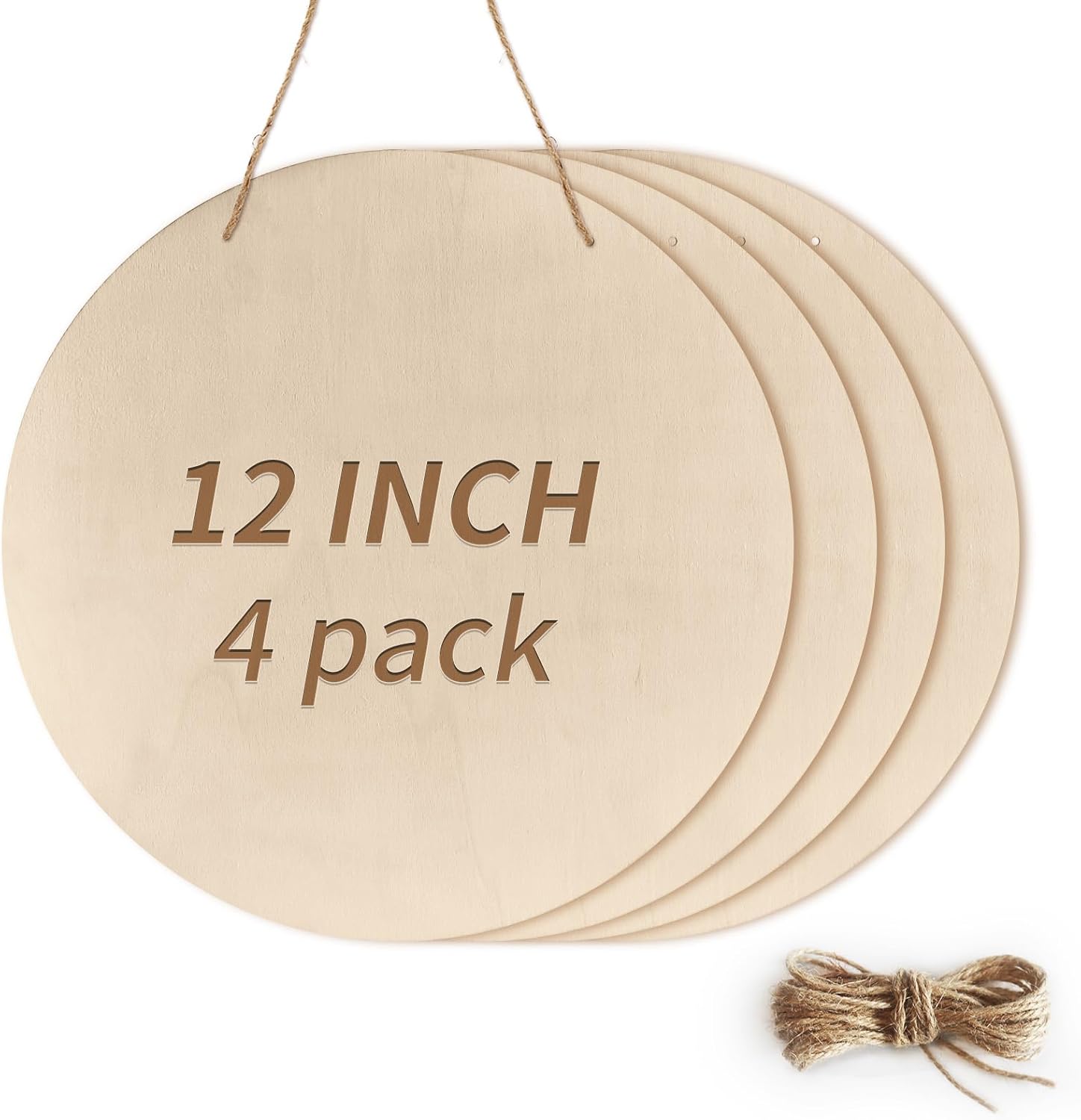 4Pcs 12 Inch Unfinished Wood Circles for Crafts
