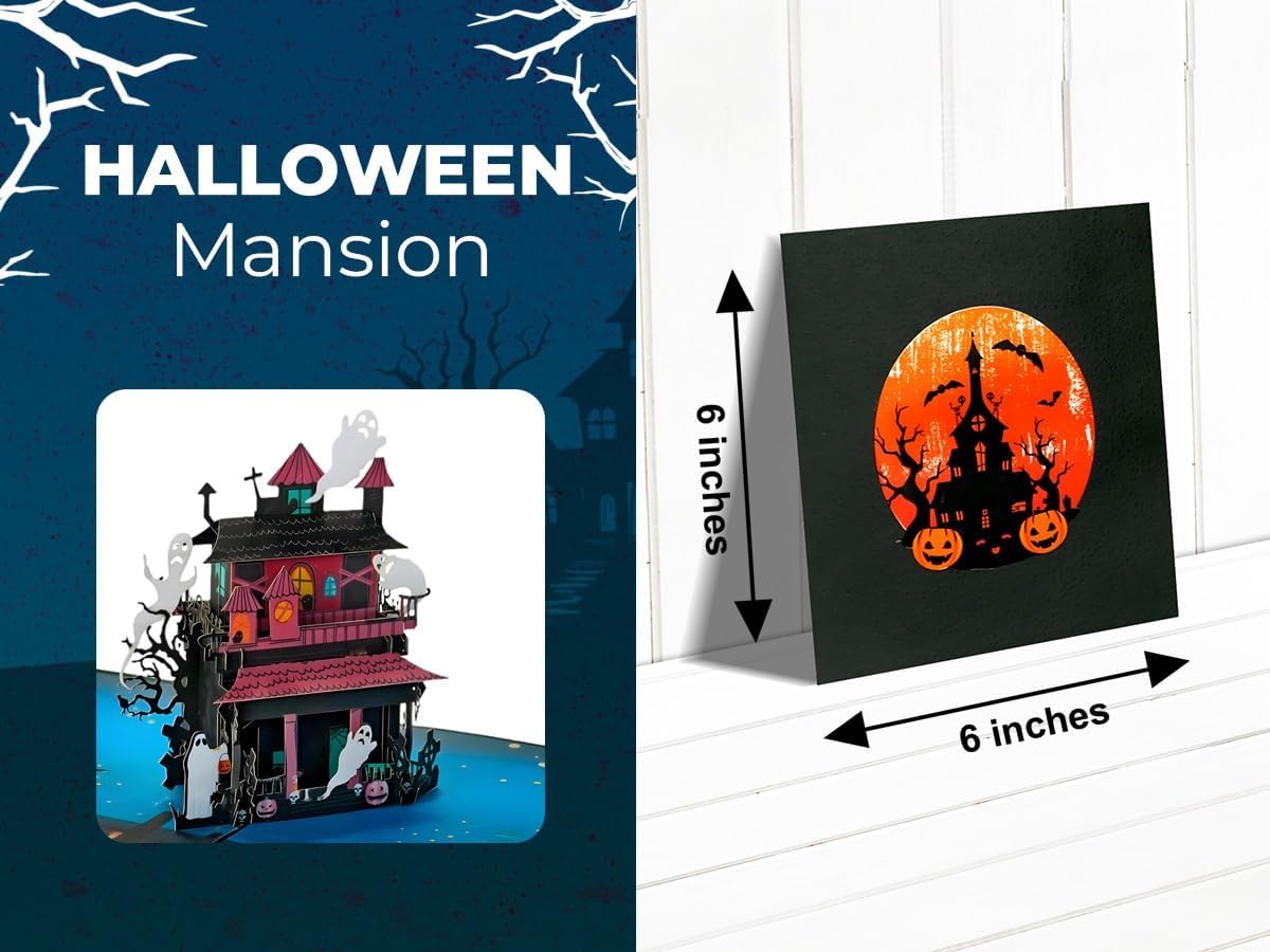 Haunted Mansion 3D Pop-Up Halloween Card 6x6 Inch Spooky Design