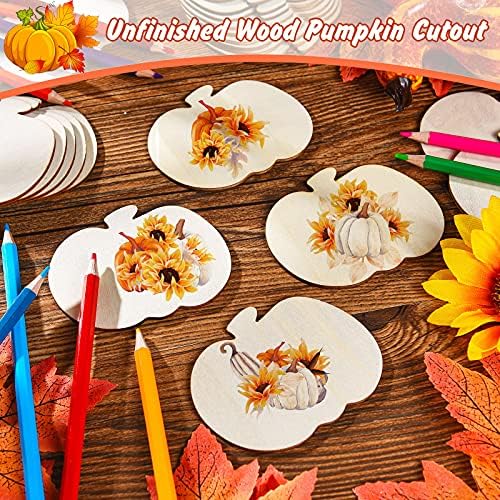 Blulu 24 Pcs Fall Wooden Pumpkin Cutouts for DIY