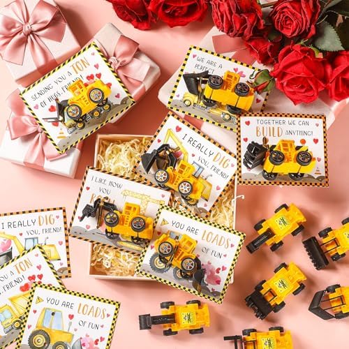 30 Construction Vehicle Valentine Cards Set for Classroom Party Favors