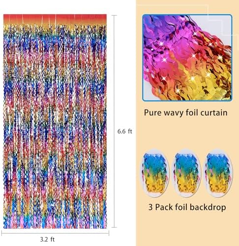 3 Pack Rainbow Foil Fringe Curtain Backdrop