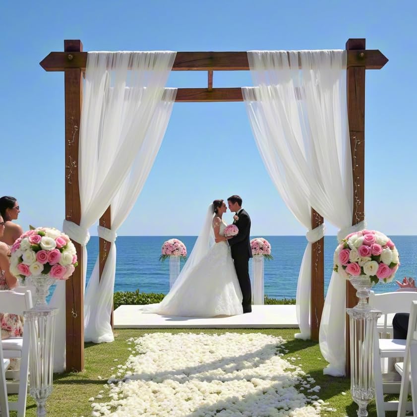 LINXTAR White Wedding Arch Draping Fabric 2 Panels 30 x 6Yard Sheer Chiffon