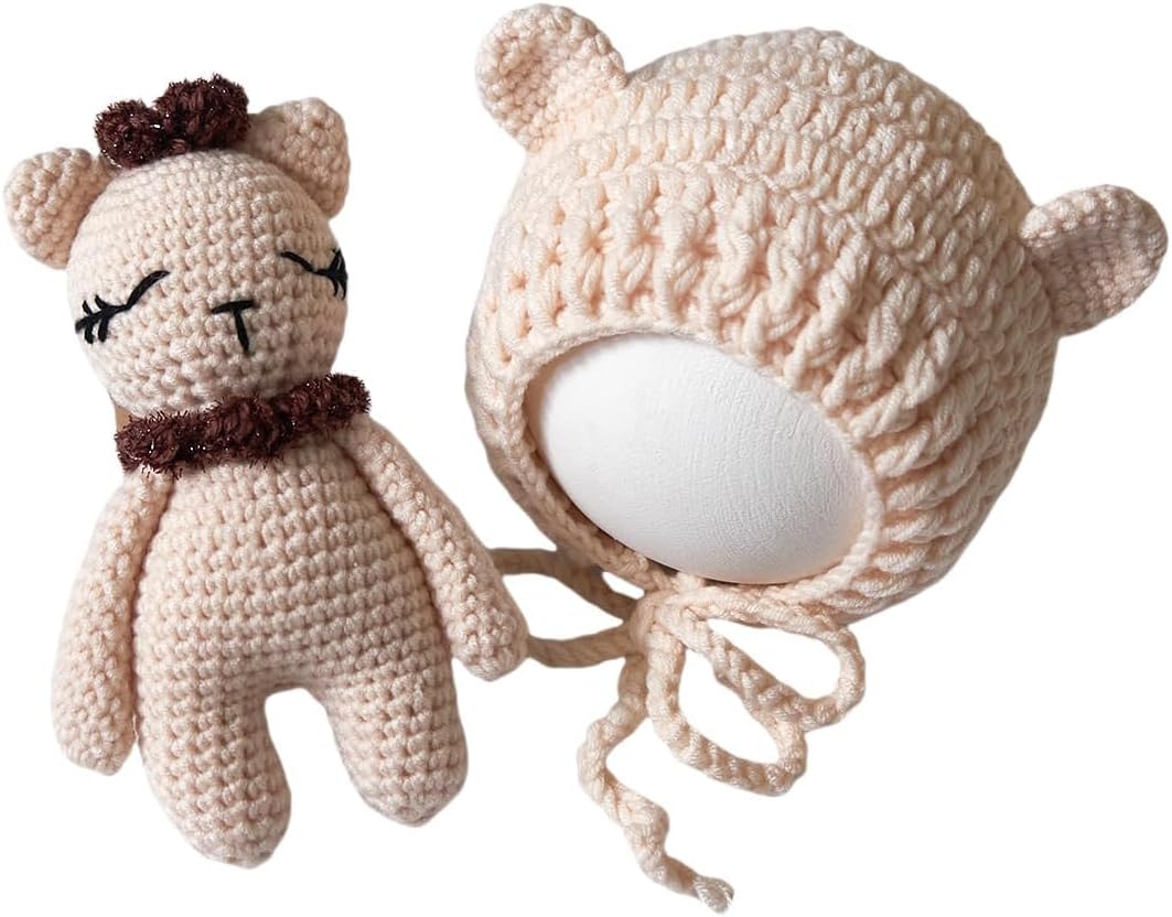 Zeroest Newborn Boy Girl Crochet Bonnet Bear Props Baby Photoshoot Outfits