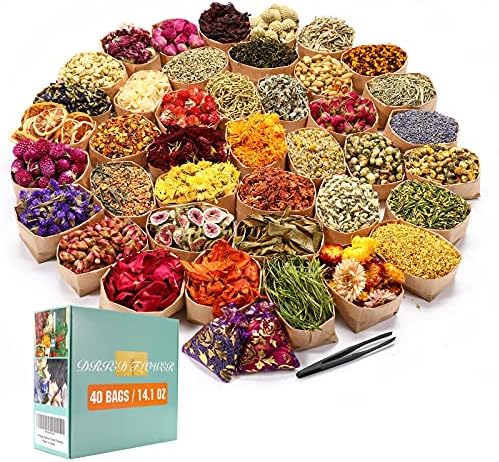 40 Bags Natural Dried Flowers Kit for Soap Candle Resin Jewelry Making