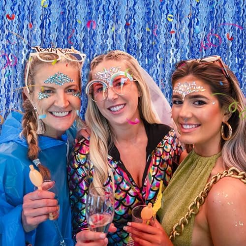 BOMSI Blue Wavy Tinsel Foil Fringe Curtain