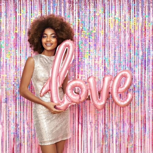 4 Pack Pink Foil Fringe Curtain Decor for Parties
