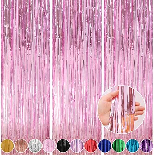 Crosize 3 Pack Pink Foil Curtain Party Decorations