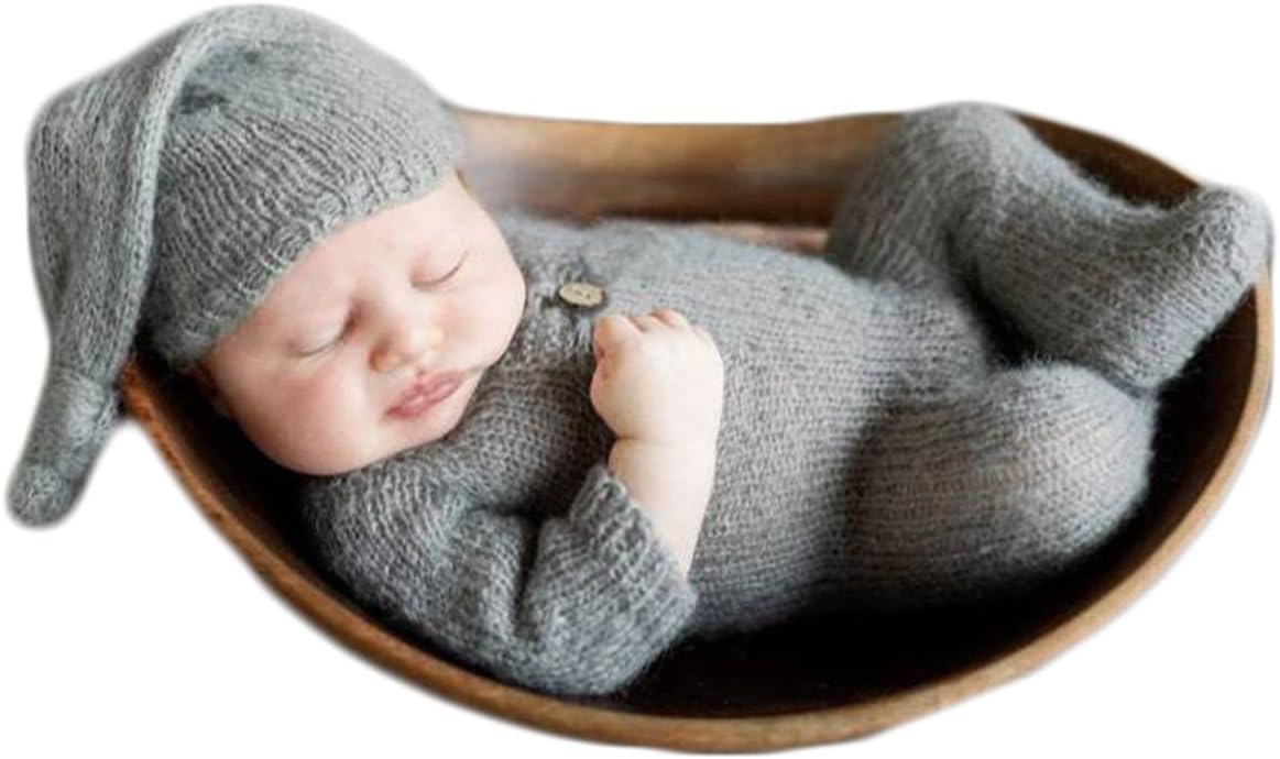 Vemonllas Newborn Photo Romper Set with Bonnet and Sleepy Hat