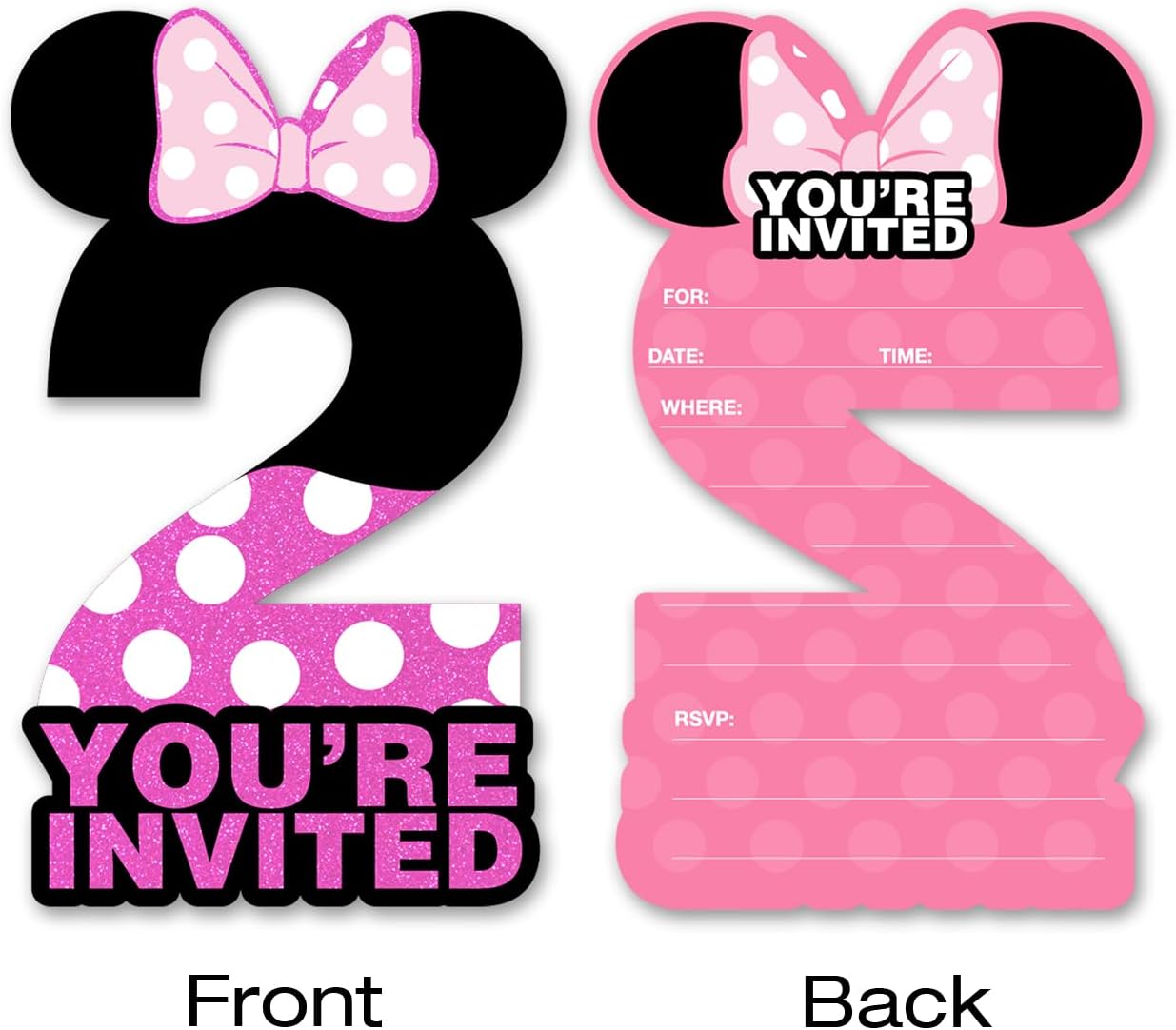 Brayqu 2nd Birthday Shaped Invitations Pink Glitter Mouse 20 Cards with Envelopes