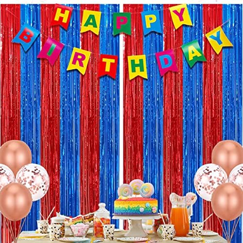 2 Pack Red Blue Foil Fringe Curtains Photo Booth Props