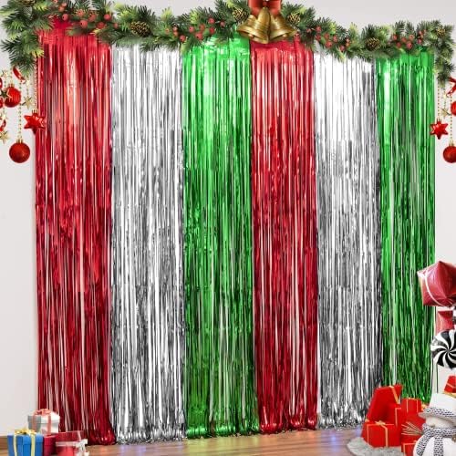 LOLStar 3 Pack Foil Fringe Curtains for Christmas Decorations