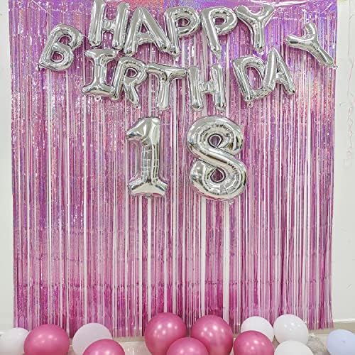 BRAVESHINE Pink Tinsel Curtain Backdrop - 2Pcs 32x82ft