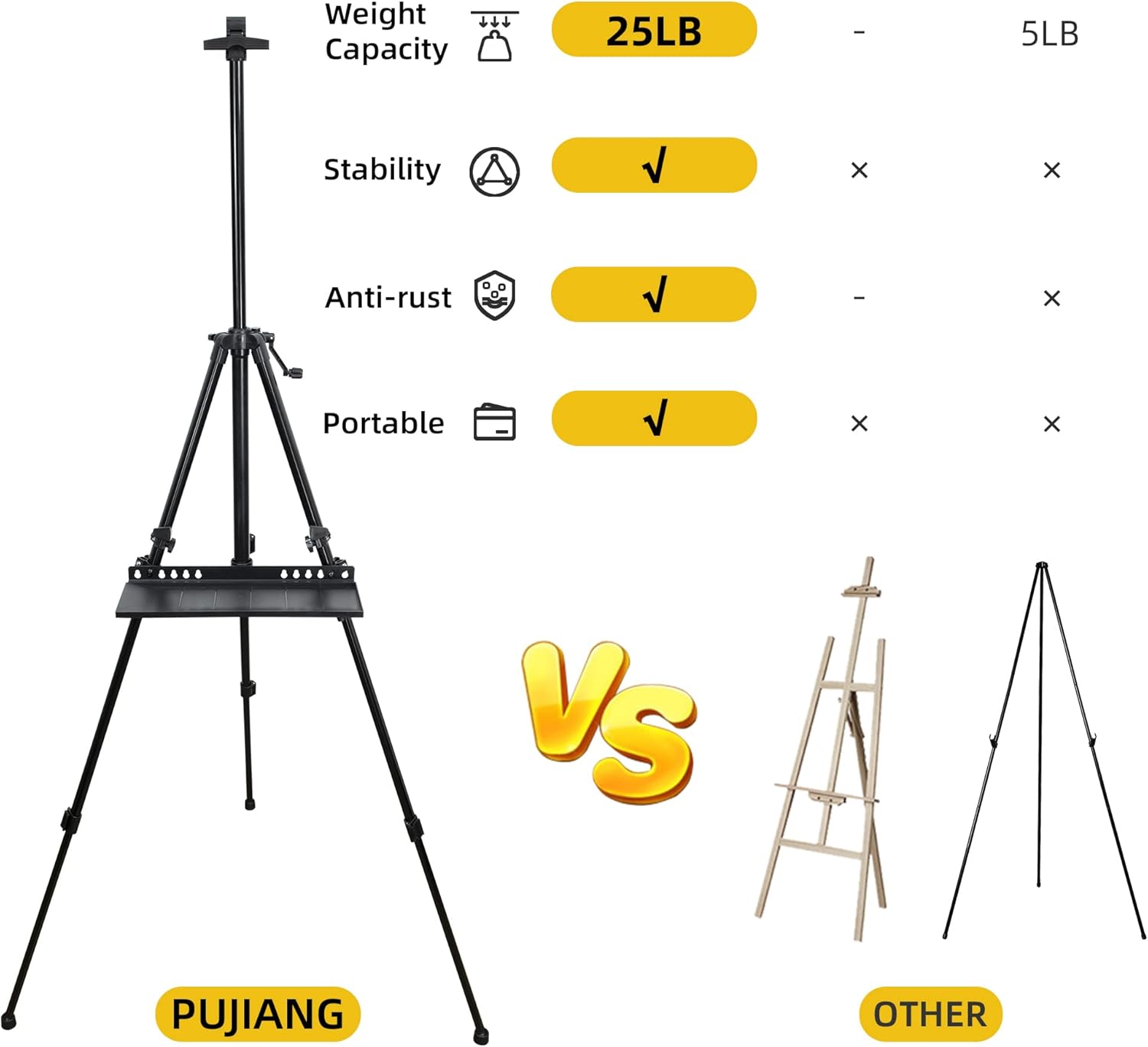 PUJIANG Adjustable Height Easel Stand for Painting and Art