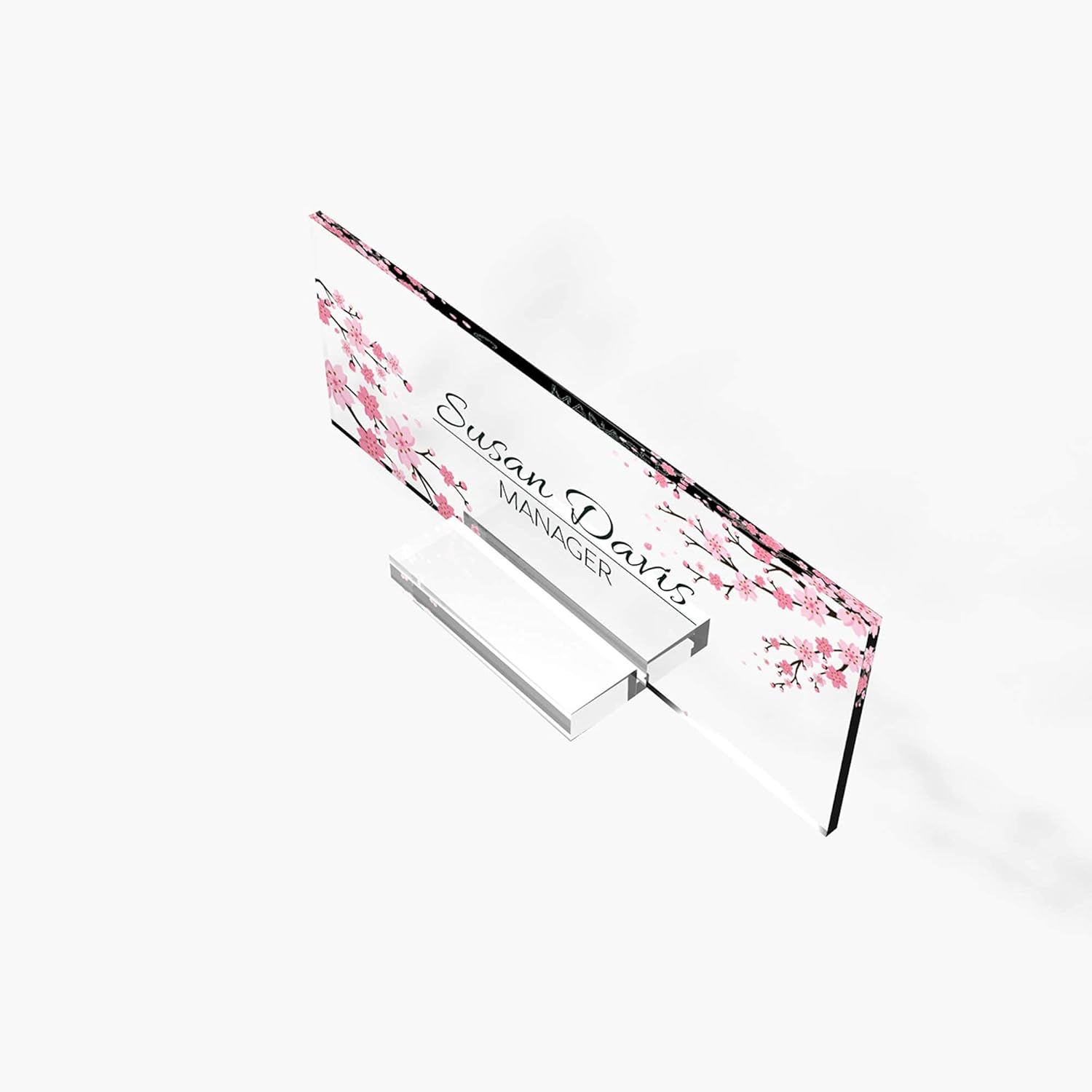 Personalized Office Name Plate with Cherry Blossom Design