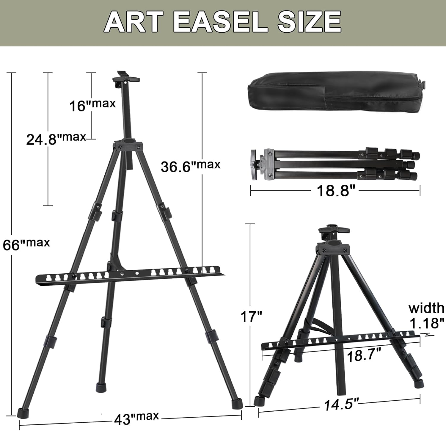 Portable Art Easel Stand - 4 Pack Black Metal