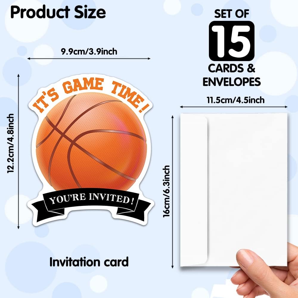RZHV 15 Pack Basketball Shaped Greeting Cards With Envelopes