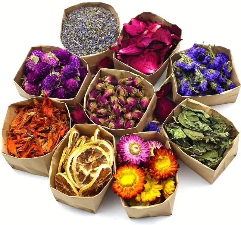9 Bags Set Dried Flowers for Candle and Soap Making