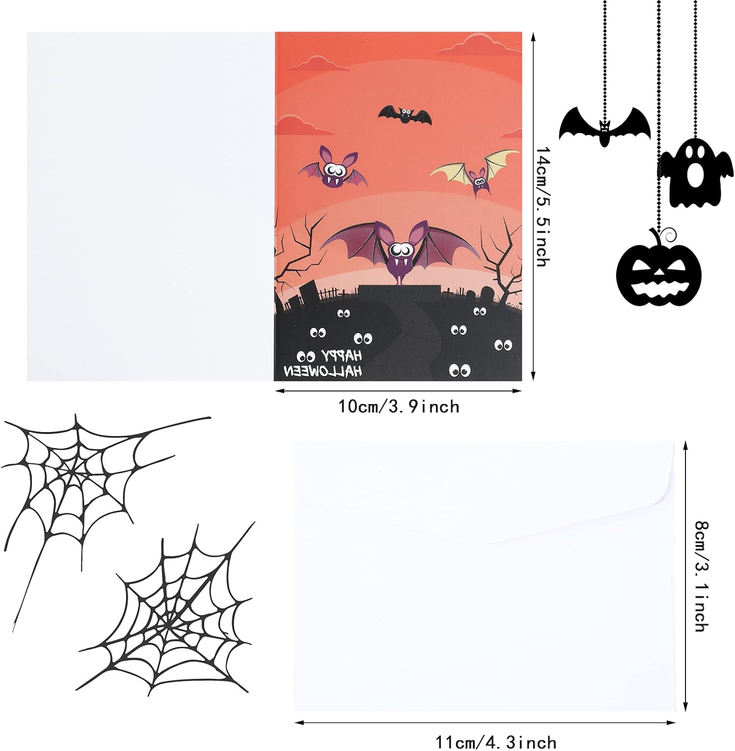 Tenare Halloween Greeting Cards with Envelopes 100 Pcs Pumpkin Style