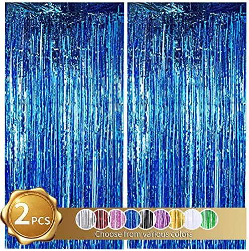 BEISHIDA 2 Pcs Blue Door Streamers Tinsel Curtain Party Backdrop