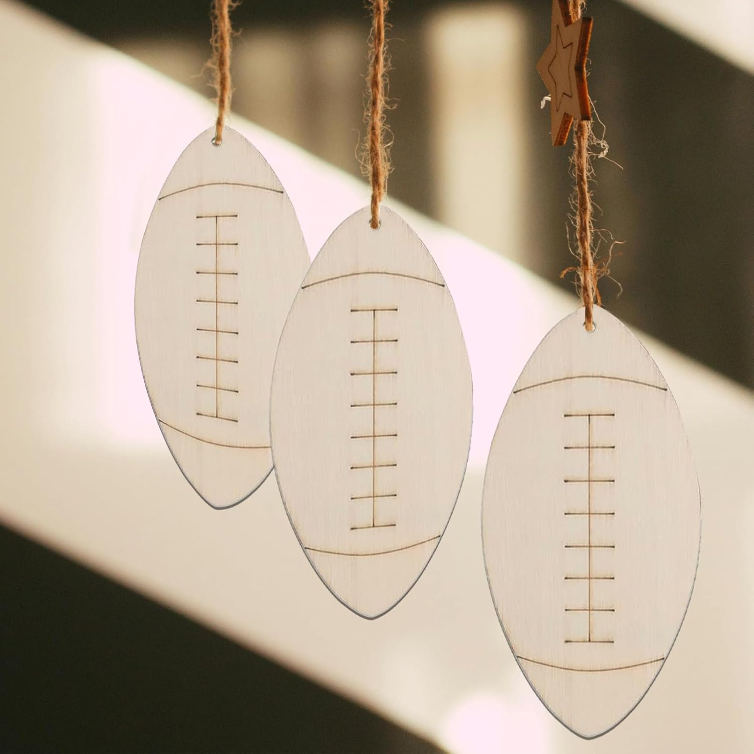 Wooden Football Cutouts for DIY Crafts and Decorations 20pcs