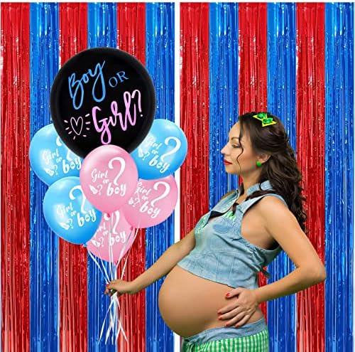 2 Pack Red Blue Foil Fringe Curtains Photo Booth Props