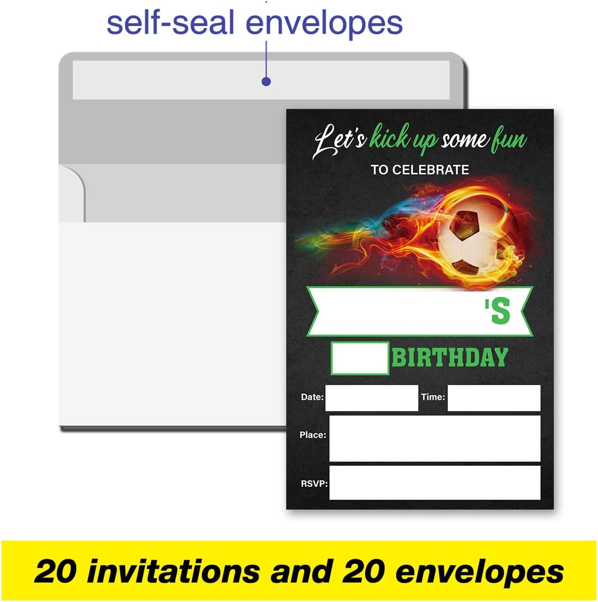 VAHATAN Soccer Birthday Invitations with Envelopes 20 Packs