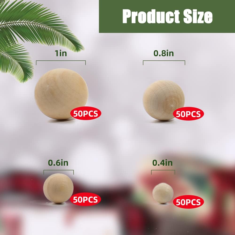 200Pcs Wood Balls Craft in 4 Sizes for DIY Projects