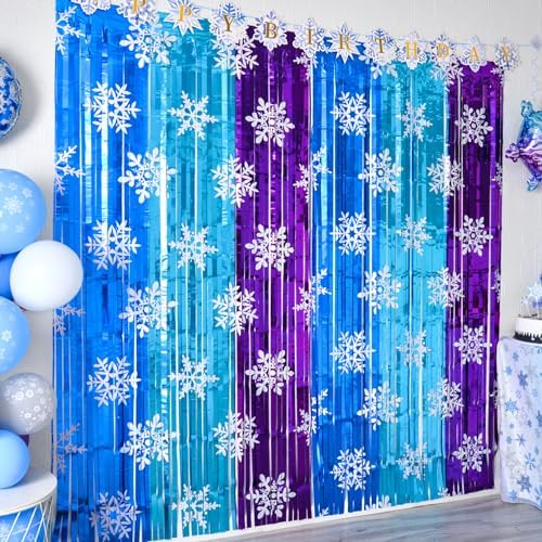 Winter Princess Party Decorations 2 Pack Tinsel Foil Curtains