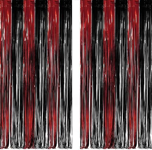 GREATRIL Black Red Party Streamers Backdrop
