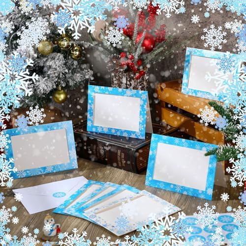 100 Piece Winter Photo Frame Greeting Cards with Envelopes and Stickers