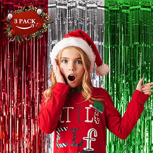 LOLStar 3 Pack Foil Fringe Curtains for Christmas Decorations