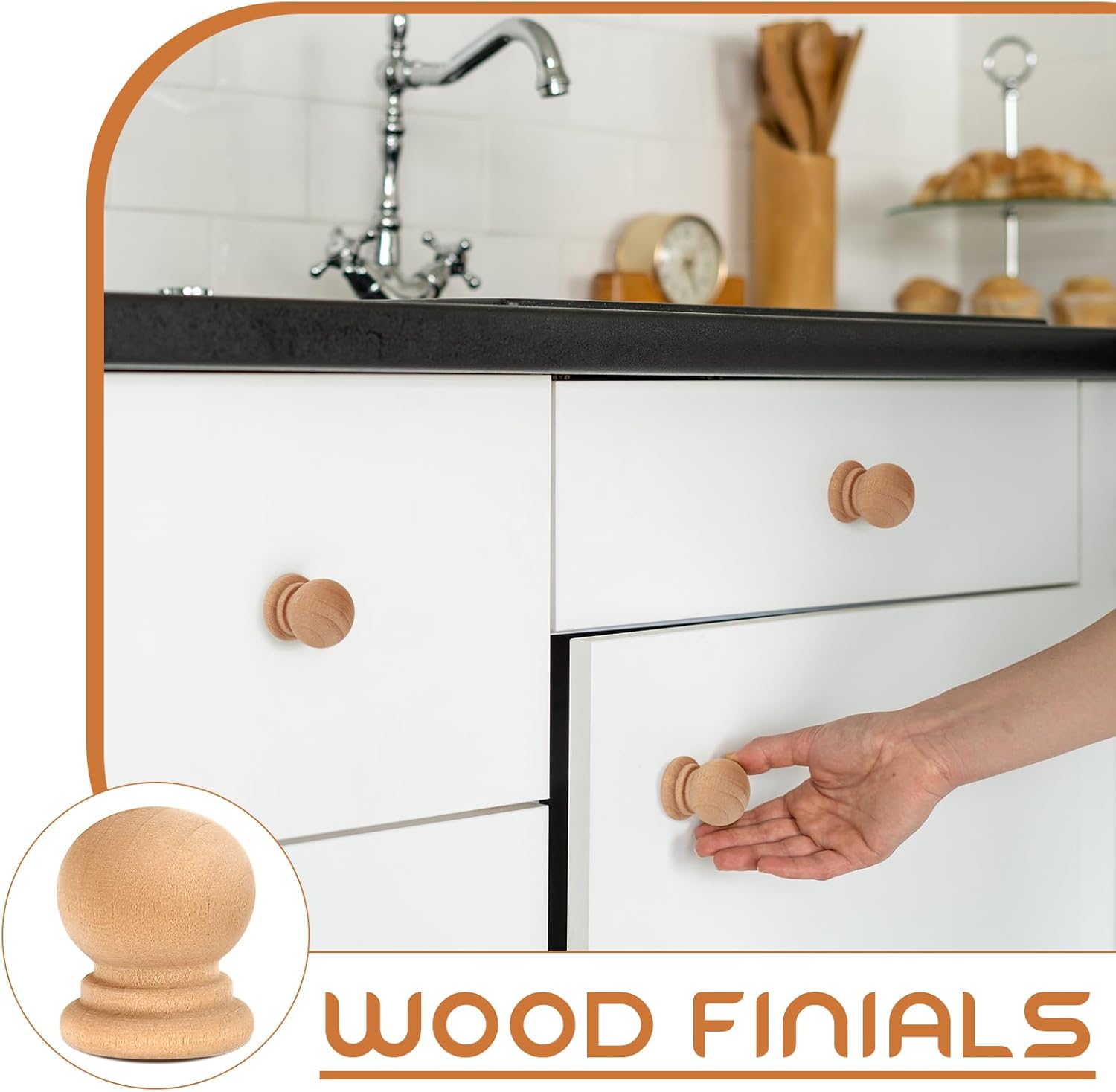 Pinkunn 30 Pcs Wood Finials for Drawer Knobs and Crafts