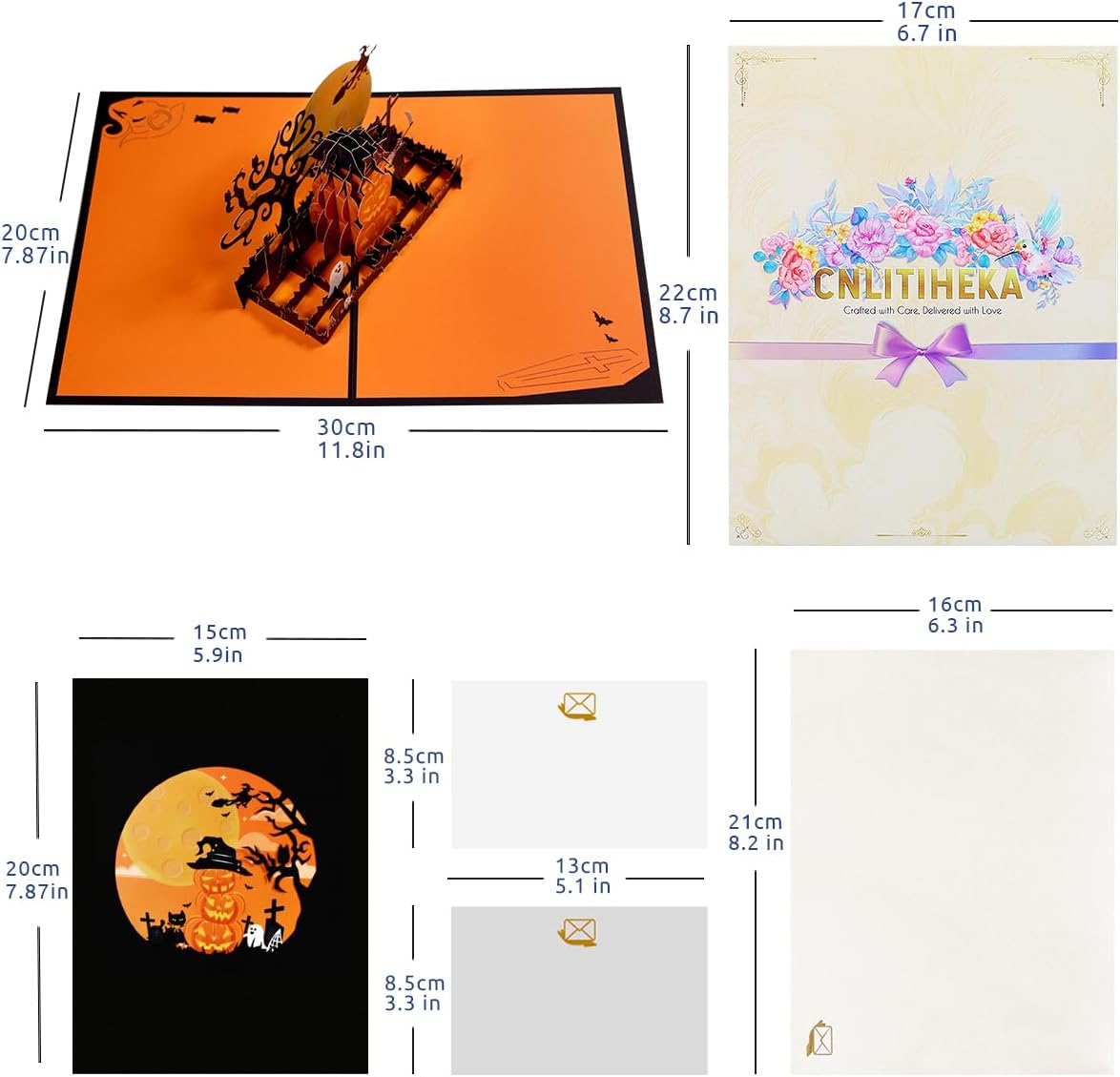 Spook Pumpkin Halloween Pop Up Greeting Cards with Envelope