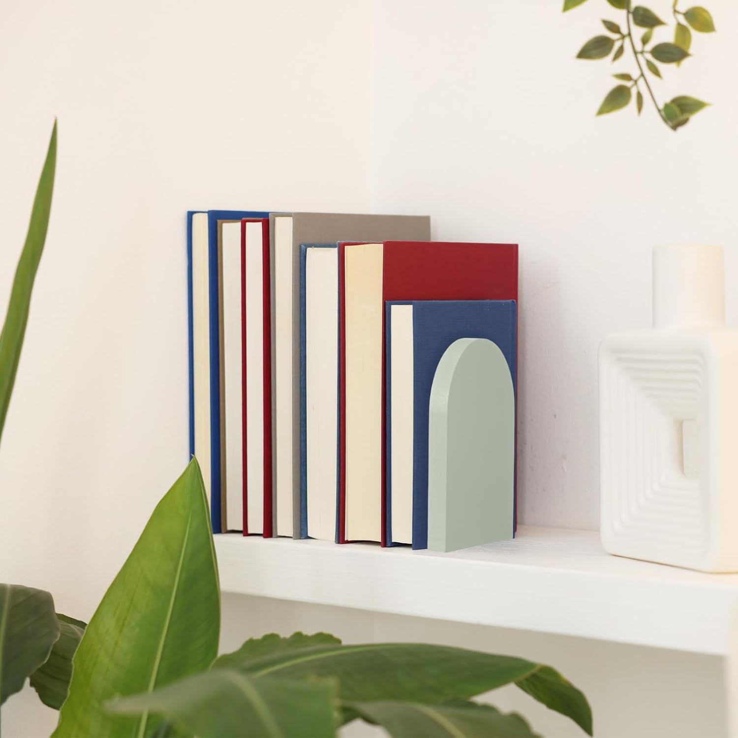 Honoson 4 Pcs Sage Green Wooden Bookends