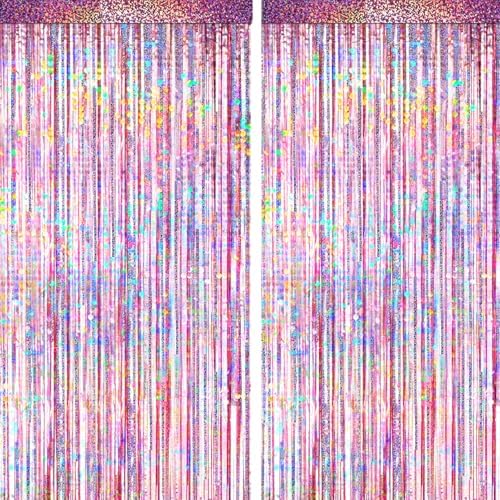 4 Pack Pink Foil Fringe Curtain Decor for Parties