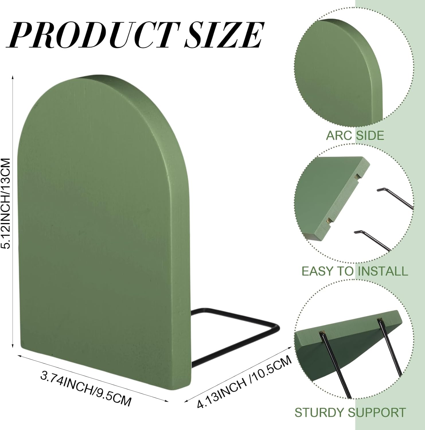 Honoson 4 Pcs Sage Green Wooden Bookends
