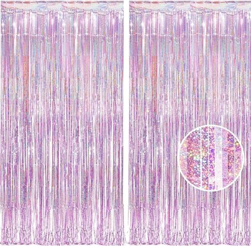 BRAVESHINE Pink Tinsel Curtain Backdrop - 2Pcs 32x82ft