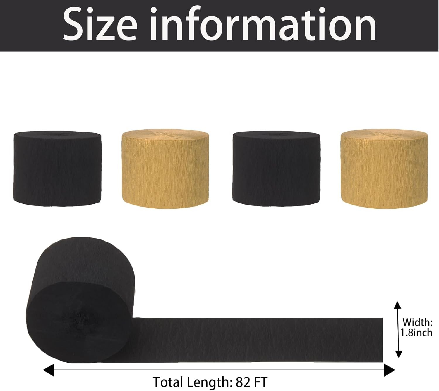 4 Rolls 328 Ft Gold and Black Crepe Paper Streamers for Parties