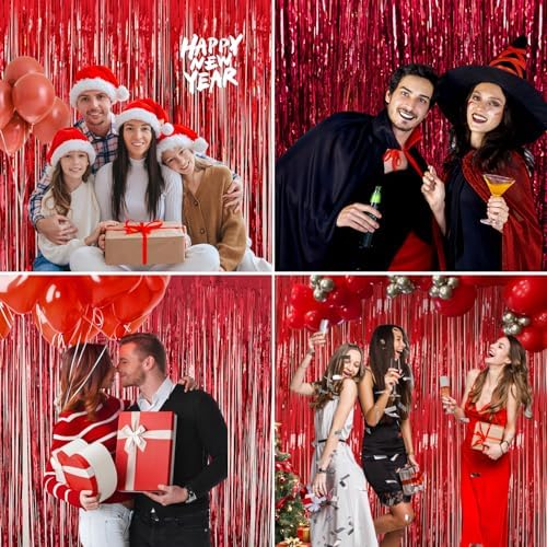 2 Pack Red Foil Fringe Backdrop for Party Decorations