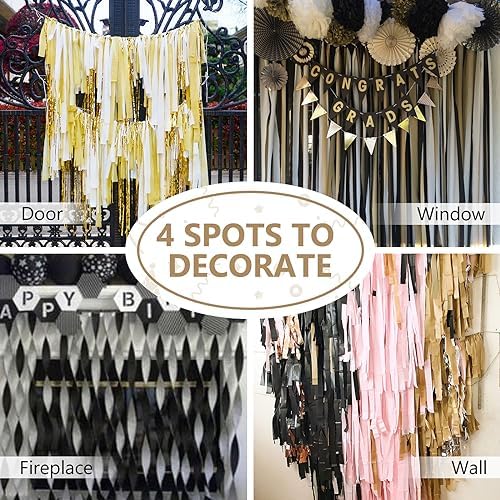 PartyWoo Crepe Paper Streamers 6 Rolls Black Gold